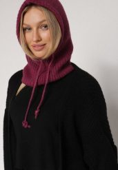 Ciemnofioletowa Czapka Kominiarka z Wełną o Kroju Kaptura z Kominem Linezra. Fioletowe czapki Born2be, bez wzorów, z dzianiny. Za 74.99 zł.