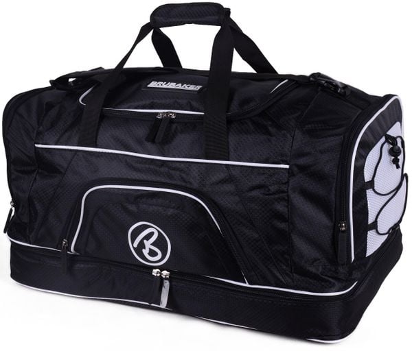 BRUBAKER torba sportowa 52 L - z przegrodą na mokre rzeczy i buty - czarna. Białe torby na ramię X2, bez wzorów, z materiału, eleganckie, na ramię, duże, bez dodatków. Za 188.99 zł.