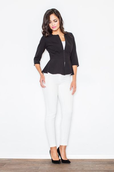 Czarny Żakiet z Baskinką Zapinany Suwak. Czarne marynarki i żakiety Figl, m, bez wzorów, z materiału. Za 239.00 zł.