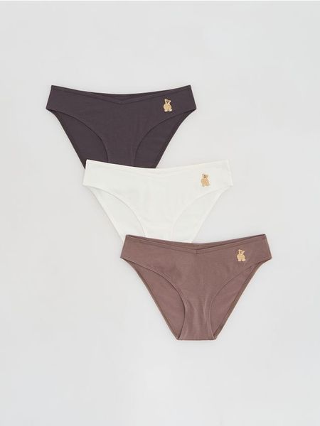 Majtki figi z haftem 3 pack - beżowy. Brązowe figi Reserved, l, bez wzorów, z bawełny. Za 59.99 zł.