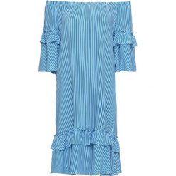 Sukienka shirtowa z dekoltem "carmen" bonprix niebieski morski - biały w paski. Niebieskie sukienki bonprix, na lato, bez wzorów, bez kołnierzyka, bez ramiączek. Za 89.99 zł.