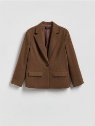 Marynarka z dodatkiem wełny - brązowy. Brązowe marynarki i żakiety Reserved, l, bez wzorów, z tkaniny. Za 299.99 zł.