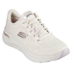 Buty do chodzenia damskie Skechers Arch Fit 2.0 Big League. Białe obuwie sportowe Skechers, z materiału, bez zapięcia, trekkingowe. Za 527.00 zł.
