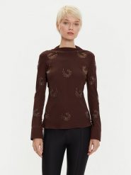 PINKO Bluzka 104430 A289 Brązowy Regular Fit. Brązowe bluzki Pinko, bez wzorów, z syntetyku, bez kołnierzyka, bez ramiączek. Za 979.99 zł.
