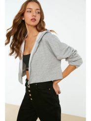 Trendyol Bluza w kolorze szarym rozmiar: S. Szare bluzy Trendyol, s, bez wzorów, z bawełny, bez kaptura. Za 74.28 zł.