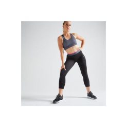 Legginsy 7/8 fitness kardio damskie 100 czarne. Czarne legginsy DOMYOS, l, bez wzorów, z elastanu. Za 49.99 zł.
