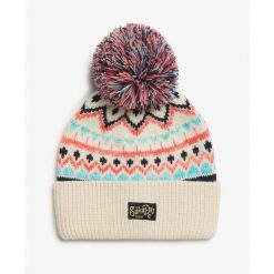 Czapka dzianinowa z wzorem dla kobiet Superdry. Brązowe czapki Superdry, bez wzorów, z dzianiny. Za 147.50 zł.