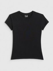 4F T-shirt slim gładki damski - czarny M. Czarne t-shirty 4f, m, bez wzorów, bez kołnierzyka, bez ramiączek. Za 49.99 zł.