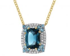 Naszyjnik z żółtego złota z brylantami i topazem London Blue - próba 585. Niebieskie naszyjniki Apart, z brylantem, złote. Za 5,790.00 zł.