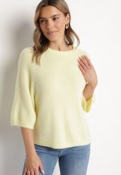 Żółty Sweter z Wełną i Krótszym Rękawem Dannalie. Żółte swetry Born2be, uniwersalny, bez wzorów, z jeansu, bez ramiączek. Za 139.99 zł.