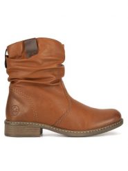 Rieker Botki Z4180-22 Brązowy. Brązowe botki Rieker, bez wzorów, z materiału, bez obcasa, na płaskiej podeszwie, bez zapięcia. Za 359.99 zł.