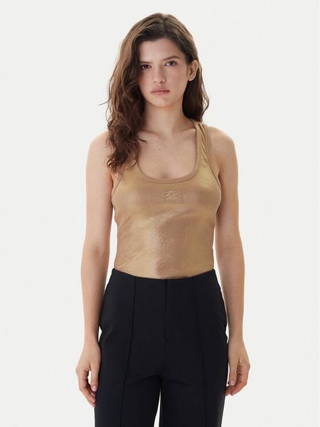 KARL LAGERFELD Top B1W17087 Złoty Slim Fit. Żółte topy KARL LAGERFELD, xs, bez wzorów, z bawełny, bez kołnierzyka, bez ramiączek. Za 429.99 zł.