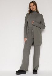 Ciemnozielony Dzianinowy Komplet z Wiskozą Spodnie Bluzka z Półgolfem i Kardigan Vetisena. Zielone kardigany Born2be, l, bez wzorów, z dzianiny. Za 219.99 zł.