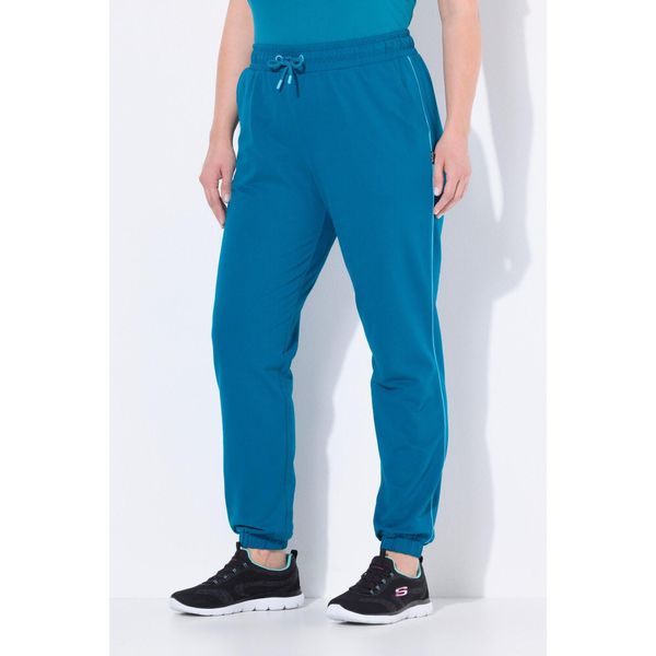 Damskie Spodnie dresowe lamówka z boku elastyczny ściągacz elastyczny dół. Niebieskie spodnie dresowe Ulla Popken, plus size, bez wzorów, z bawełny. W wyprzedaży za 159.99 zł.