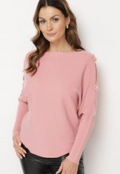 Ciemnoróżowy Sweter z Wiskozą i Wycięciami przy Rękawach Evancia. Czerwone swetry Born2be, bez wzorów, z jeansu, bez ramiączek. Za 84.99 zł.