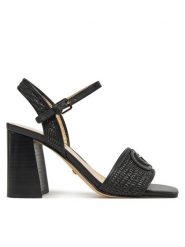 Guess Sandały FLJGNK FAB03 Czarny. Czarne sandały Guess, z aplikacjami, z materiału, bez obcasa, na słupku, bez zapięcia. Za 569.99 zł.