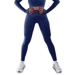 Techniczne legginsy z efektem push-up i idealną sylwetką. Niebieskie legginsy R-EVENGE, s, bez wzorów, z elastanu. Za 233.89 zł.