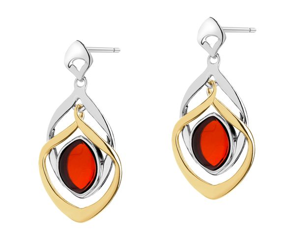 Kolczyki srebrne z bursztynem. Szare kolczyki Apart, z bursztynem, pozłacane. Za 499.00 zł.