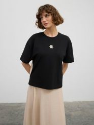 BGN Koszulka w kolorze czarno-beżowym rozmiar: 40. Czarne bluzki BGN, bez wzorów, bez kołnierzyka, bez ramiączek. Za 69.91 zł.