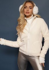 Biała Rozpinana Bluza z Weluru Asinya. Białe bluzy Renee, l, bez wzorów, z jeansu, bez kaptura. Za 49.99 zł.