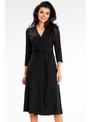 Awama Sukienka w kolorze czarnym rozmiar: L. Czarne sukienki Awama, l, bez wzorów, bez kołnierzyka, bez ramiączek, midi, rozkloszowane. Za 144.99 zł.