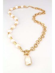 L'Atelier de Gaia Pozłacany naszyjnik z elementami ozdobnymi - dł. 50 cm rozmiar: onesize. Białe naszyjniki L'Atelier de Gaia, z perłą, pozłacane. Za 149.31 zł.