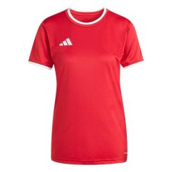 Koszulka damska adidas Entrada Jersey. Białe bluzki Adidas, bez wzorów, z jersey, sportowe, bez kołnierzyka, bez ramiączek. Za 60.99 zł.