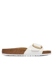 Birkenstock Klapki Madrid Big Buckle 1019814 Biały. Białe klapki Birkenstock, bez wzorów, ze skóry, bez obcasa. Za 469.99 zł.
