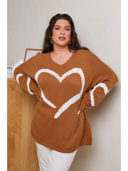 Curvy Lady Sweter w kolorze jasnobrązowym rozmiar: 40/42. Brązowe swetry Curvy Lady, bez wzorów, ze splotem, bez ramiączek. Za 83.22 zł.