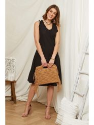 Rodier Lin Lniana sukienka w kolorze czarnym rozmiar: XL/XXL. Czarne sukienki Rodier Lin, xl, bez wzorów, ze lnu, bez kołnierzyka, bez ramiączek, midi. Za 140.20 zł.