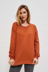 Prosta bluza brązowa. Brązowe bluzy MOODO, xs, bez wzorów, z bawełny, bez kaptura. W wyprzedaży za 17.99 zł.