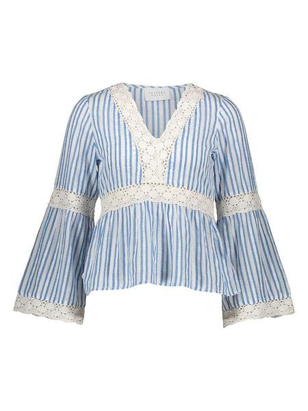 SisterS point Bluzka w kolorze błękitno-białym rozmiar: XS. Niebieskie bluzki Sisters Point, xs, bez wzorów, z bawełny, bez kołnierzyka, bez ramiączek. Za 47.71 zł.