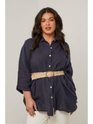 Curvy Lady Lniana koszula w kolorze granatowym rozmiar: 48/50. Niebieskie koszule Curvy Lady, bez wzorów, ze lnu, klasyczne, z asymetrycznym kołnierzem, bez ramiączek. Za 145.45 zł.