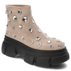 Beżowe Botki S.Barski Eleganckie Obuwie Damskie. Brązowe botki S.BARSKI, bez wzorów, bez obcasa, na platformie, bez zapięcia. Za 269.00 zł.