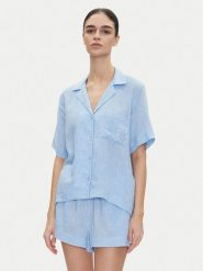 DKNY Piżama YI90054 Błękitny Regular Fit. Niebieskie piżamy DKNY, bez wzorów, ze lnu, bez ramiączek. Za 339.99 zł.