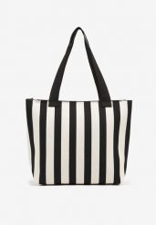 Czarna Torebka w Paski Shopper na Suwak Salisea. Czarne shopper Born2be, bez wzorów, eleganckie, bez dodatków. Za 59.99 zł.