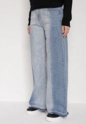 Niebieskie Dwukolorowe Jeansy o Szerokim Kroju z Wysokim Stanem Seronore. Niebieskie jeansy Born2be, l, bez wzorów, z podwyższonym stanem. Za 129.99 zł.