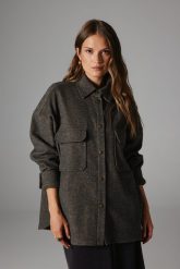 KOSZULA DAFNE SZARO- BRĄZOWY MELANŻ L - Flawless. Szare koszule Flawless, l, bez wzorów, z tkaniny, klasyczne, bez kołnierzyka, bez ramiączek. Za 675.00 zł.