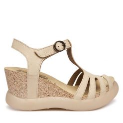 Sandały Fly London. Brązowe sandały Fly London, bez wzorów, bez obcasa, na koturnie, bez zapięcia. Za 674.99 zł.