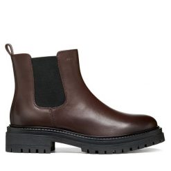 Sztyblety Geox. Czerwone botki Geox, bez wzorów, bez obcasa, na płaskiej podeszwie, bez zapięcia. Za 549.99 zł.