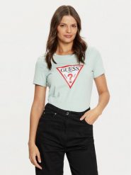 Guess T-Shirt W1YI1B I3Z14 Zielony Slim Fit. Zielone t-shirty Guess, xs, z aplikacjami, z bawełny, bez kołnierzyka, bez ramiączek. Za 99.99 zł.
