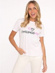 Zwillingsherz Koszulka "Logo" w kolorze biało-jasnoróżowym rozmiar: XL. Białe bluzki Zwillingsherz, xl, bez wzorów, bez kołnierzyka, bez ramiączek. Za 163.64 zł.