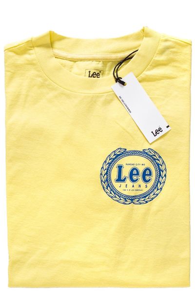 LEE T SHIRT DAMSKI EMBLEM T YELLOW SIGN L42GEPLN 112109342. Żółte t-shirty Lee, l, bez wzorów, bez kołnierzyka, bez ramiączek. W wyprzedaży za 49.99 zł.