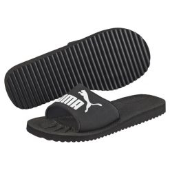 Klapki Puma Purecat unisex. Białe klapki Puma, bez wzorów, z materiału, bez obcasa. Za 64.99 zł.