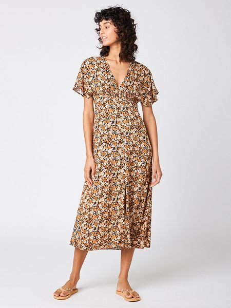 Rip Curl Sukienka w kolorze jasnobrązowym rozmiar: S. Brązowe sukienki Rip Curl, s, bez wzorów, z wiskozy, bez kołnierzyka, bez ramiączek, midi. Za 87.19 zł.