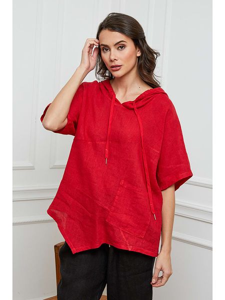 Joséfine Lniana bluzka w kolorze czerwonym rozmiar: XL. Czerwone bluzki Joséfine, xl, bez wzorów, ze lnu, bez kołnierzyka, bez ramiączek. Za 193.70 zł.