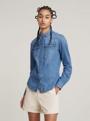 G-Star Koszula dżinsowa w kolorze niebieskim rozmiar: XS. Niebieskie koszule G-Star, xs, bez wzorów, z bawełny, retro, bez kołnierzyka, bez ramiączek. Za 194.95 zł.