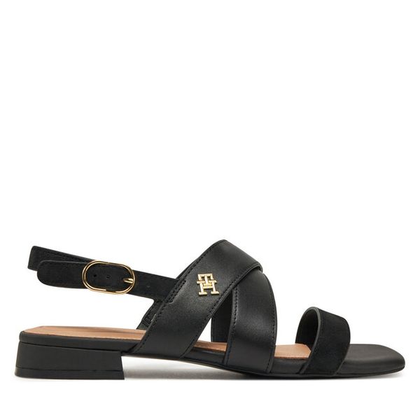 Sandały Tommy Hilfiger. Czarne sandały TOMMY HILFIGER, bez wzorów, bez obcasa, na płaskiej podeszwie, bez zapięcia. Za 279.99 zł.