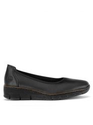 Rieker Baleriny 53755-00 Czarny. Czarne baleriny Rieker, bez wzorów, ze skóry, bez obcasa. Za 239.00 zł.