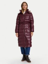 Tommy Hilfiger Płaszcz zimowy WW0WW47356 Bordowy Regular Fit. Czerwone płaszcze TOMMY HILFIGER, na zimę, l, bez wzorów, z syntetyku, bez kaptura. Za 1,269.00 zł.